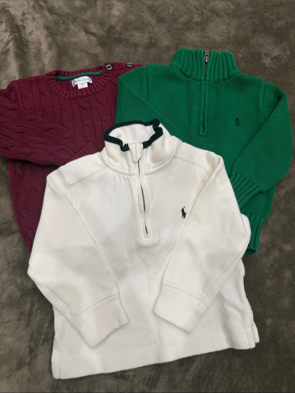 3 Ralph Lauren Sweater. Green, burgundy and white all  with Navy Pony.(3)